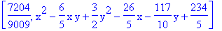 [7204/9009, x^2-6/5*x*y+3/2*y^2-26/5*x-117/10*y+234/5]